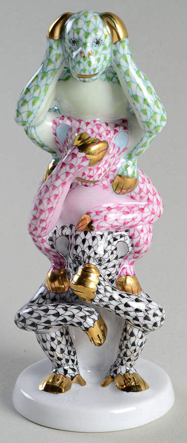 Monkeys Three Wise Monkeys-Key Lime/Rasp/Black - No Box by Herend-1