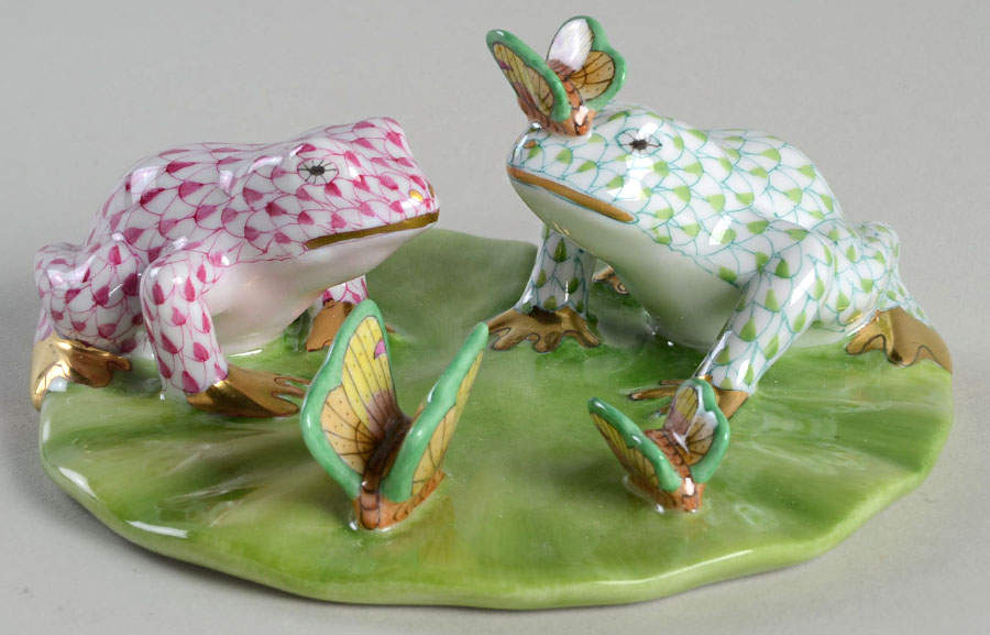 Frogs Frogs On Lily Pad-Key Lime & Raspberry - No Box by Herend-1