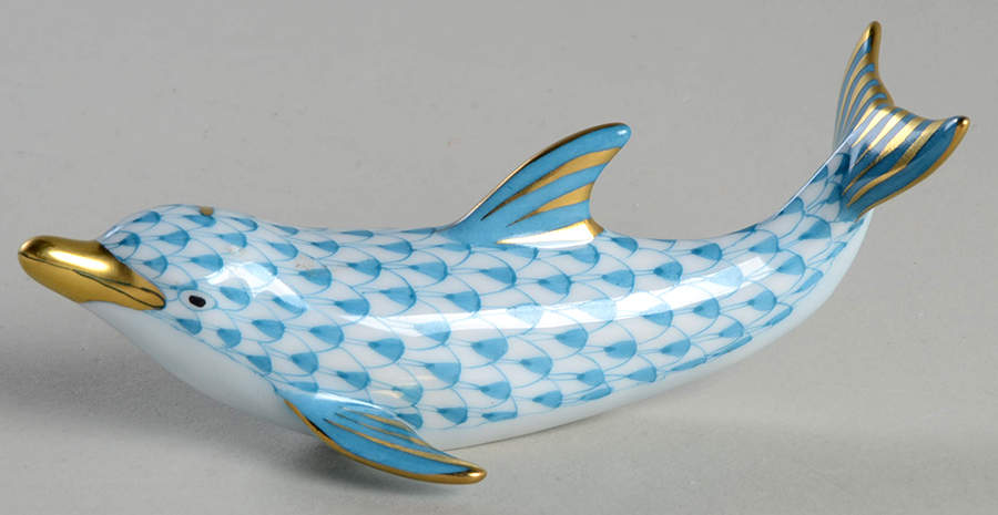 Dolphins Playful Dolphin-Turquoise - No Box by Herend-1
