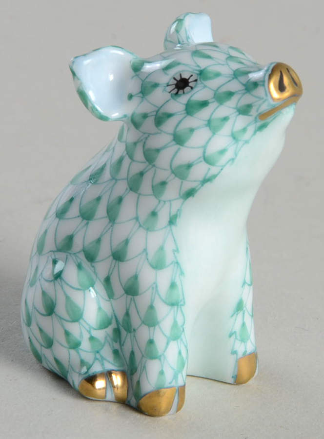 Pigs Little Pig Sitting-Green - No Box by Herend-1