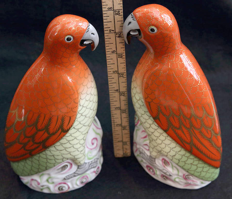 Birds Pair Of Parrots-Rust/Green - No Box 159 by Herend-1