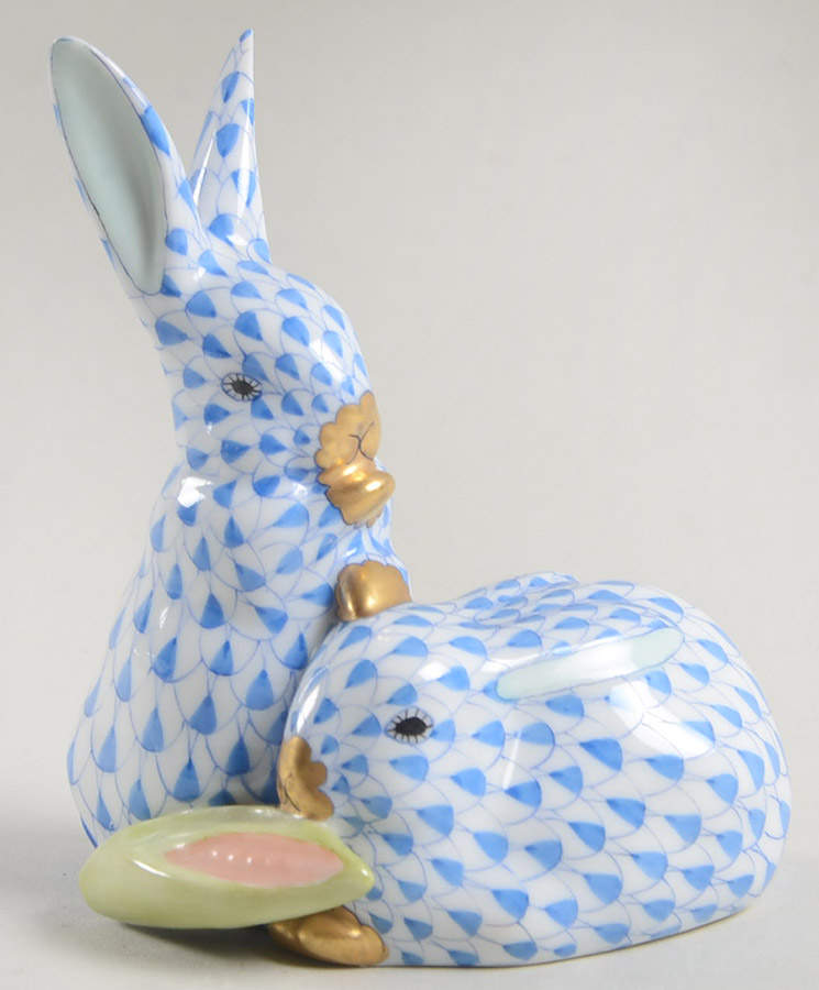 Rabbits & Bunnies (More Than 1) Pair Of Rabbits W/Corn-Blue - No Box by Herend-1
