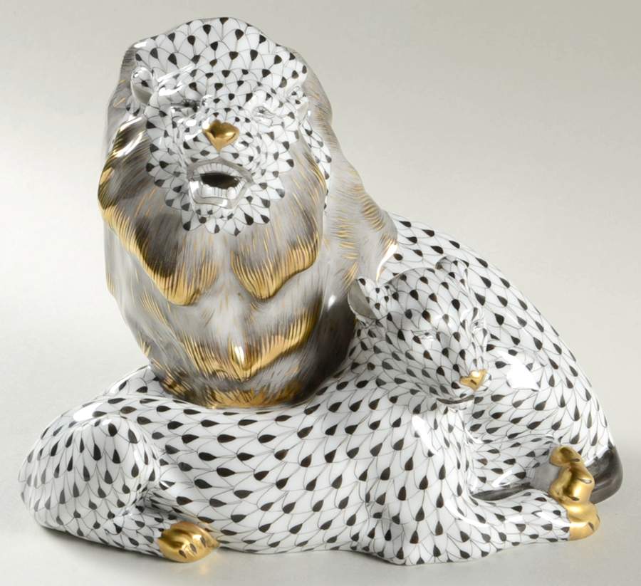 Wild Cats Pair Of Lions-Black - No Box by Herend-1