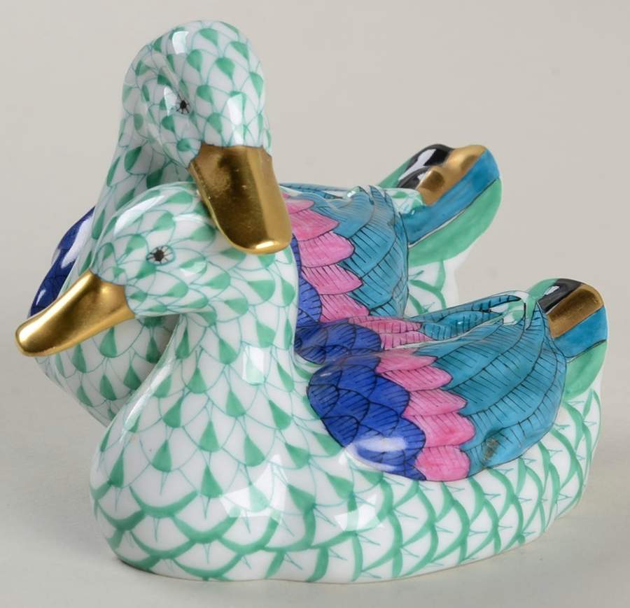 Ducks Pair Of Ducks-Green - No Box by Herend-1