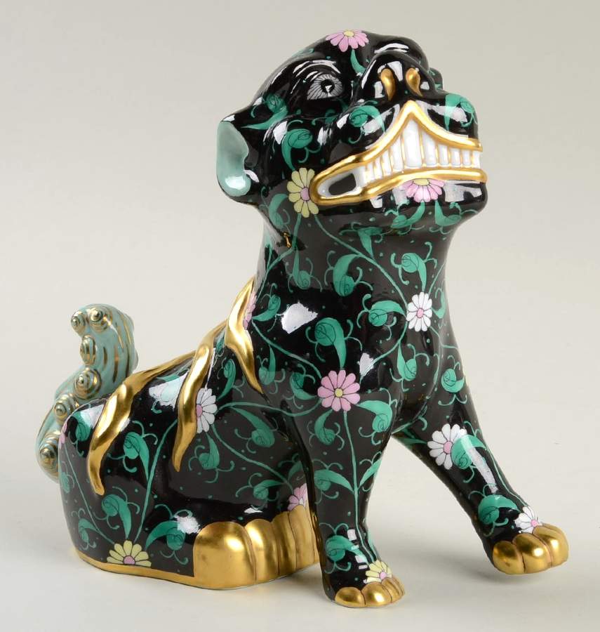 Asian Foo Dog-Black/Gr Dynasty/Looking Left - No Box by Herend-1
