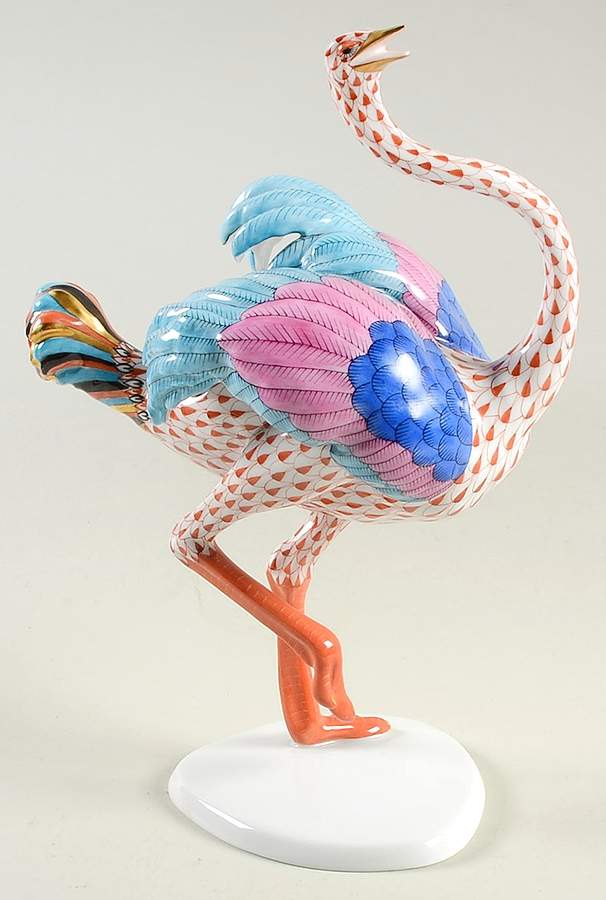 Wild Animals Ostrich Running-Rust - No Box by Herend-1