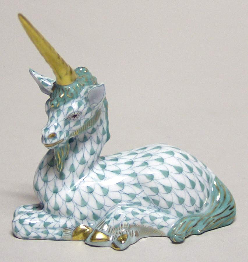 Myths and Legends Unicorn Lying-Green - No Box by Herend-1
