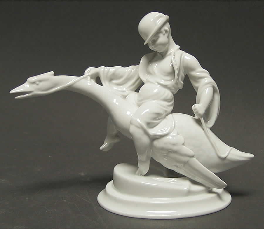 Children Boy Riding Goose-White - No Box by Herend-1
