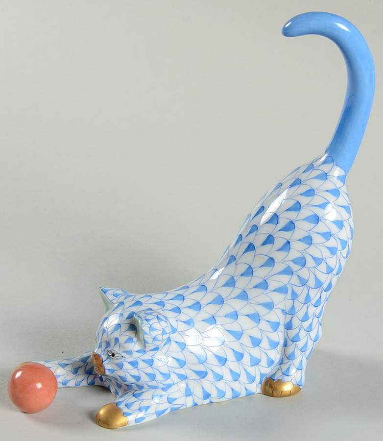 Cats Cat With Ball-Blue - No Box by Herend-1