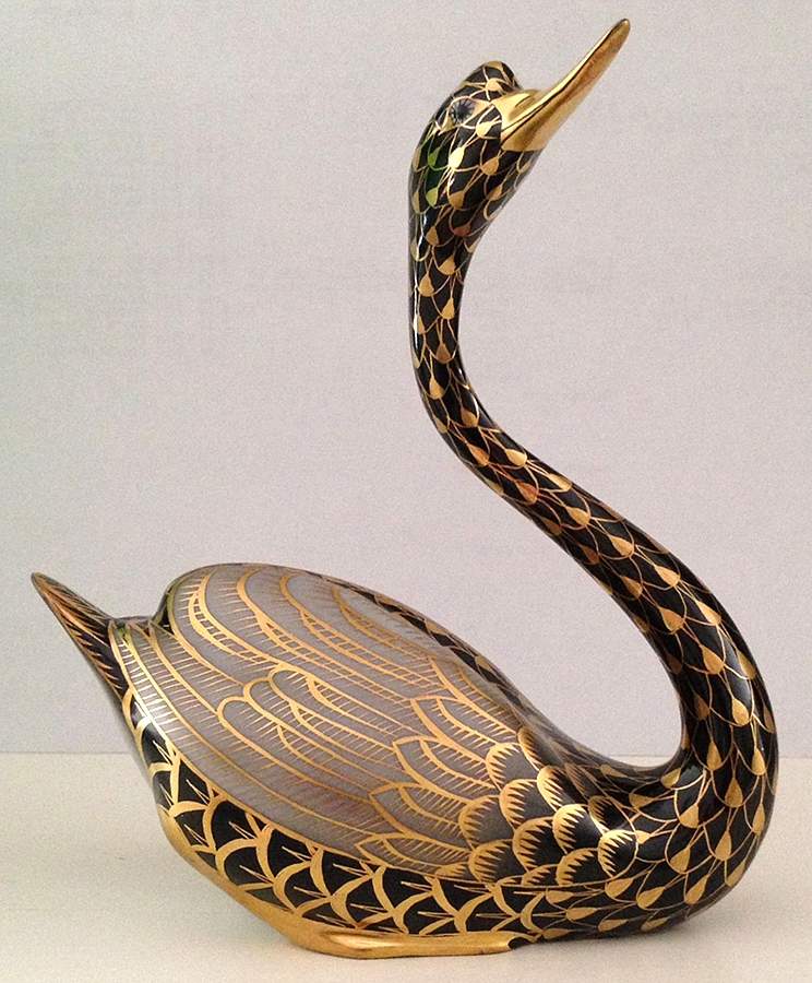 Waterfowl Swan-Black/Gold - No Box by Herend-1