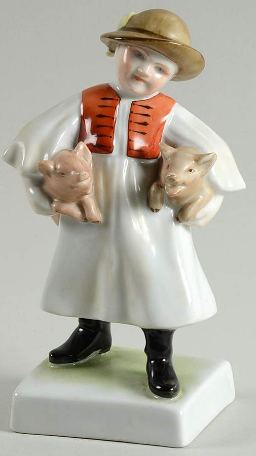 Children Boy Holding Two Pigs - No Box by Herend-1