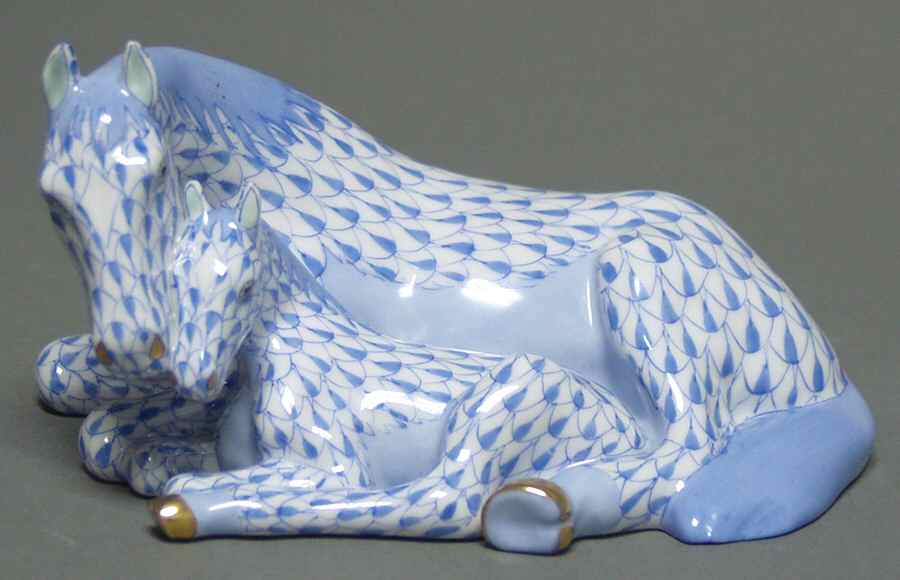 Horses (Equine) Mare And Foal-Blue - No Box by Herend-1