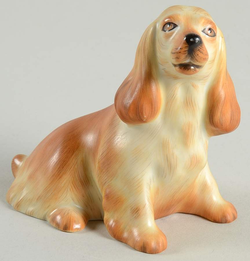 Dogs Spaniel Sitting-Natural/Brown - No Box by Herend-1