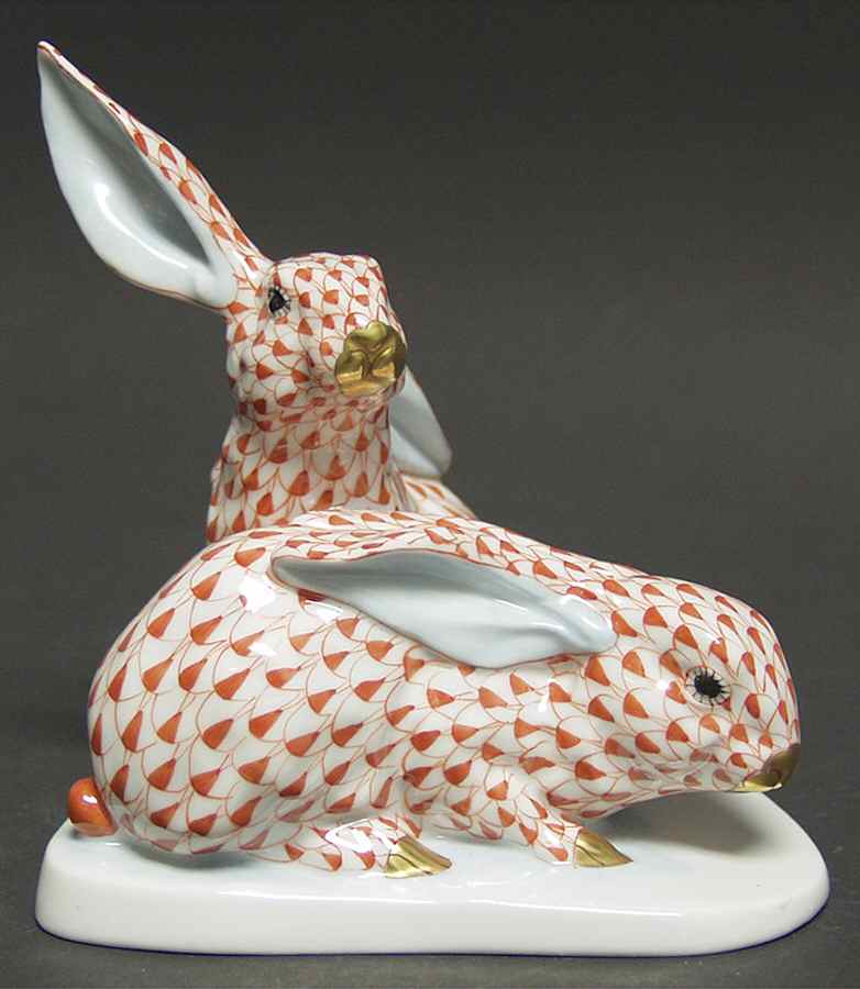 Rabbits & Bunnies (More Than 1) Pair Of Rabbits-Rust - No Box by Herend-1