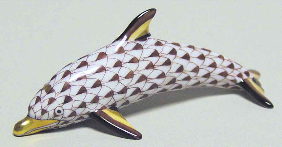 Dolphins Small Swimming Dolphin-Chocolate - No Box by Herend-1