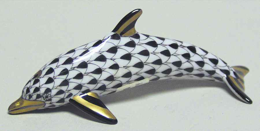 Dolphins Small Swimming Dolphin-Black - No Box by Herend-1
