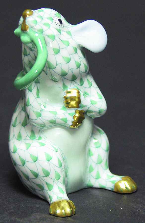 Rodents Mouse Eating Tail-Green - No Box by Herend-1