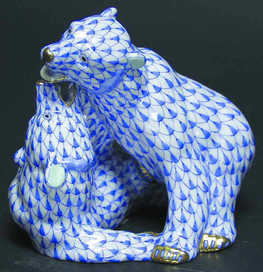 Bears Pair Of Bear Cubs-Blue - No Box by Herend-1