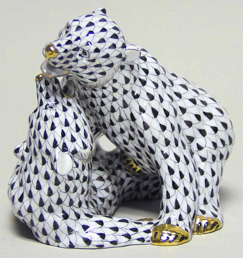 Bears Pair Of Bear Cubs-Black - No Box by Herend-1