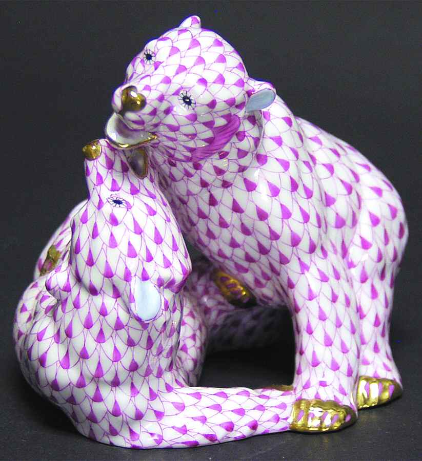 Bears Pair Of Bear Cubs-Raspberry - No Box by Herend-1