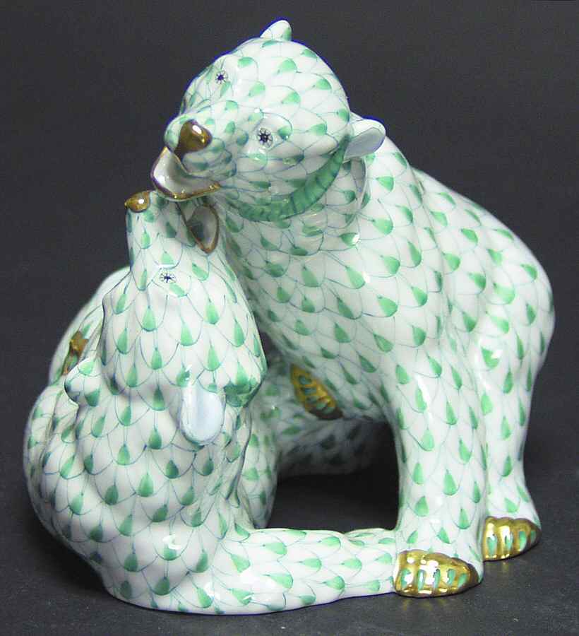 Bears Pair Of Bear Cubs-Green - No Box by Herend-1