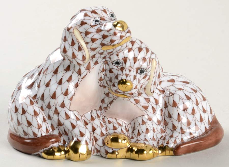 Dogs Two Puppies-Chocolate - No Box by Herend-1