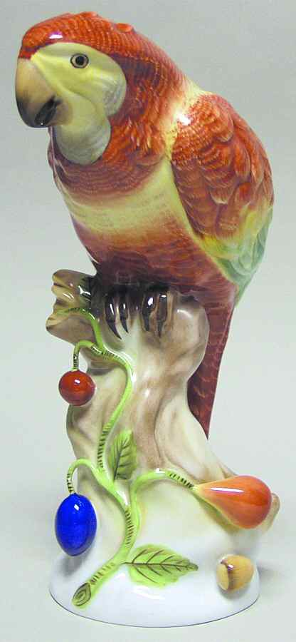 Birds Parrot On Branch-Rust & Yellow - No Box by Herend-1