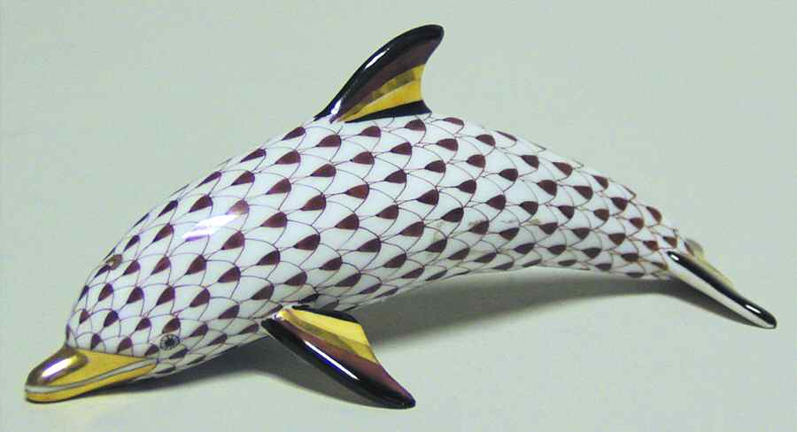 Dolphins Large Swimming Dolphin-Chocolate - No Box by Herend-1