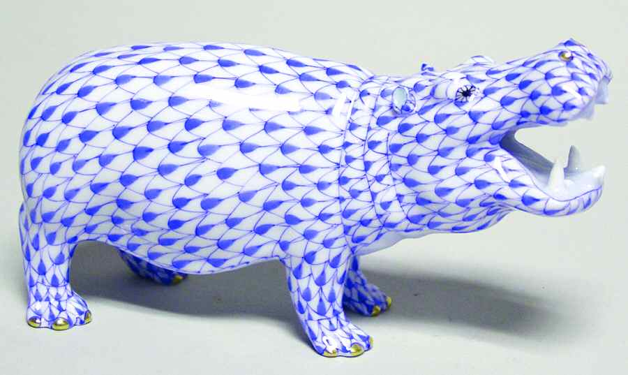 Hippos & Rhinos Yawning Hippo-Blue - No Box by Herend-1