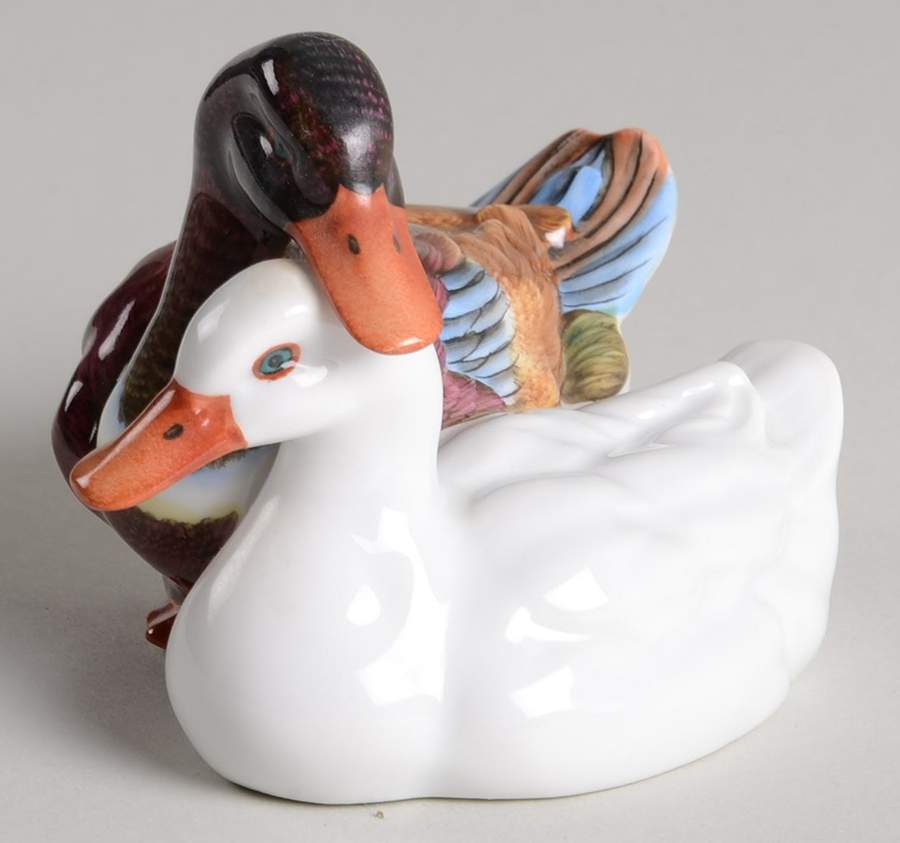 Ducks Pair Of Ducks-Natural & White - No Box by Herend-1