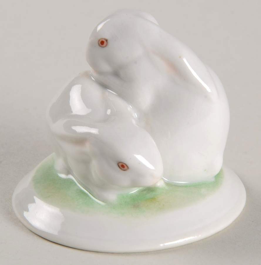 Rabbits & Bunnies (More Than 1) Pair Of Rabbits-Natural - No Box by Herend-1