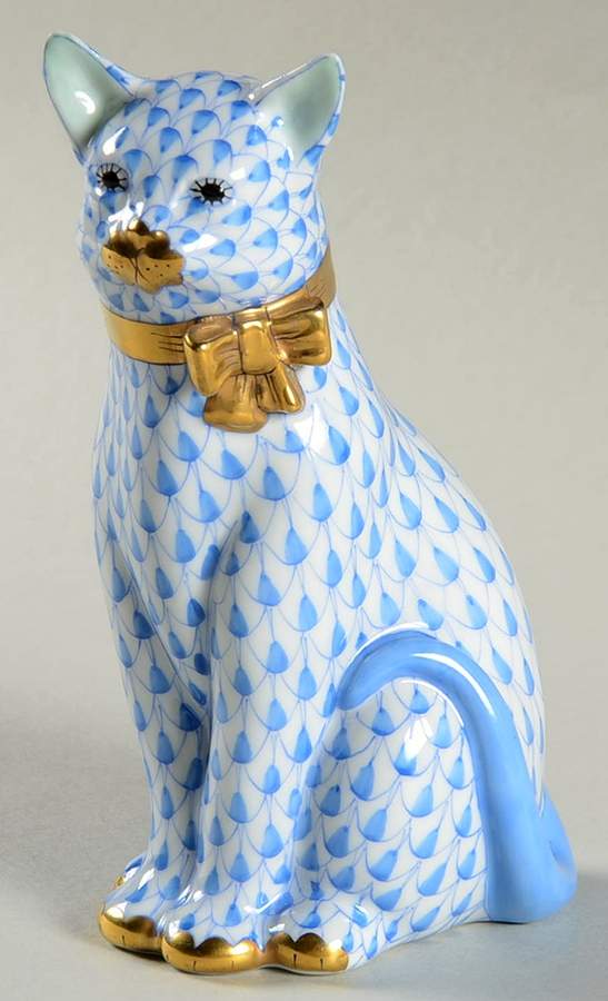 Cats Cat With Bow-Blue - No Box by Herend-1