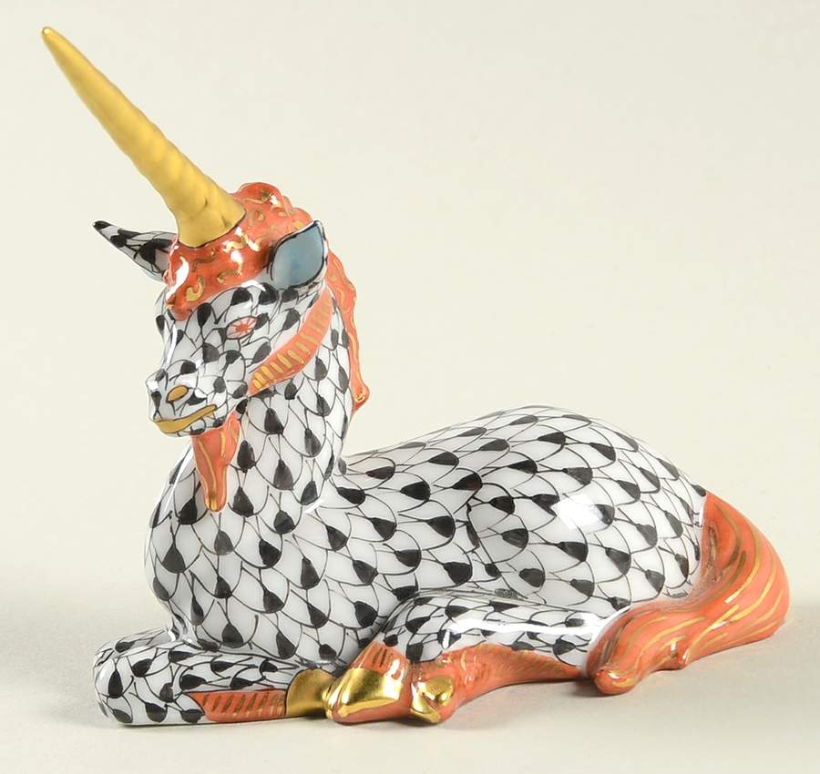 Myths and Legends Unicorn Lying-Black/Rust Accent - No Box by Herend-1