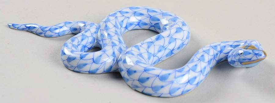 Reptiles-Snakes Miniature Snake-Blue - No Box 42 by Herend-1