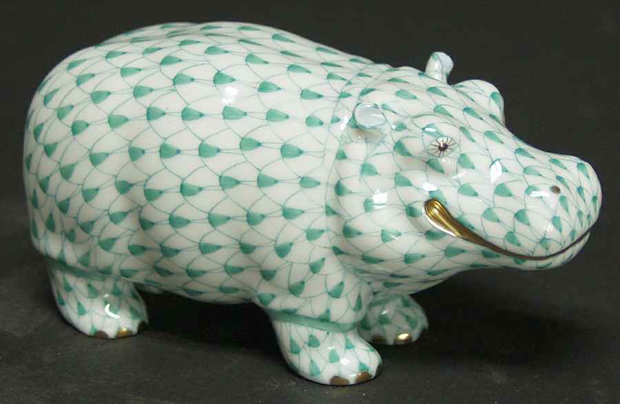Hippos & Rhinos Hippopotamus-Green - No Box by Herend-1