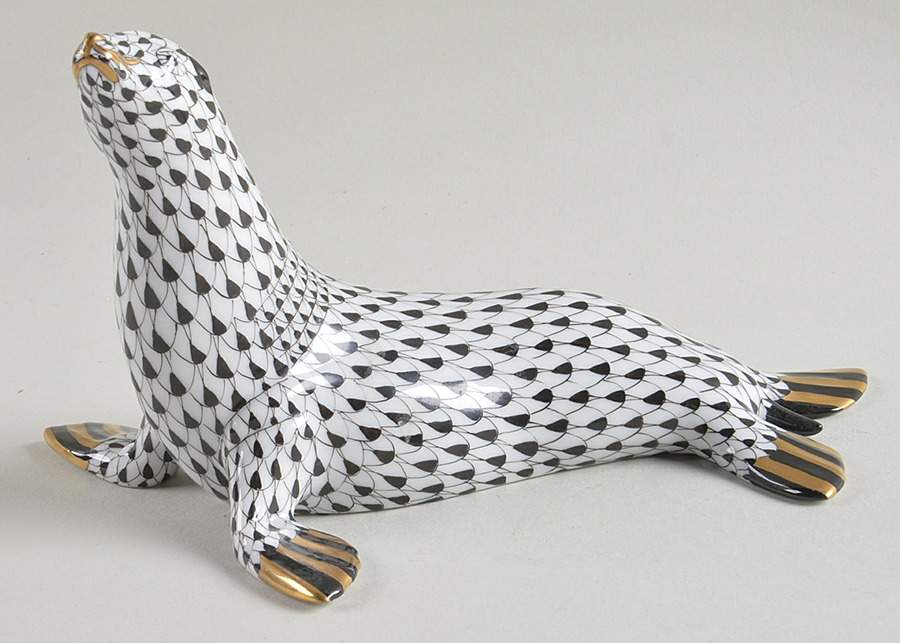 Sea Marine Animals Small Seal-Black - No Box by Herend-1