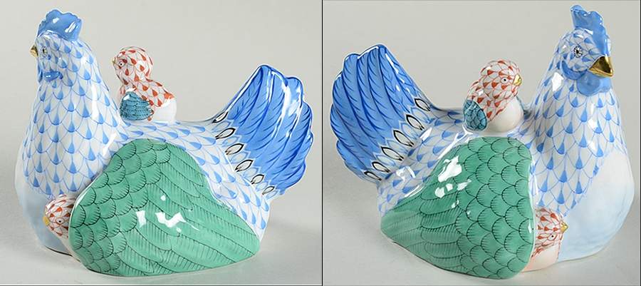 Hen & Chicks Hen And Chicks-Blue/Rust - No Box by Herend-1