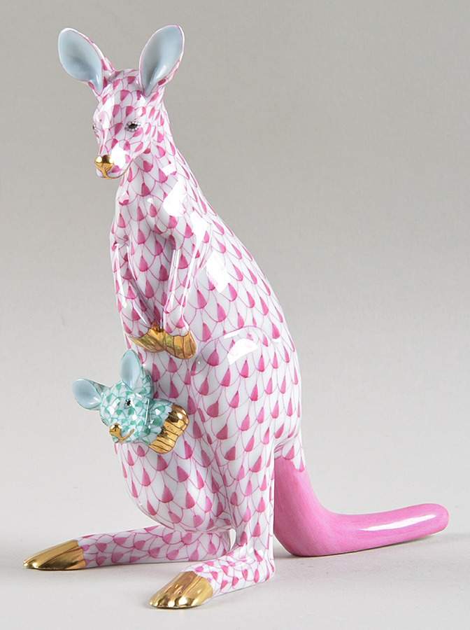Wild Animals Kangaroo W/Baby-Raspberry/Green - No Box 42 by Herend-1