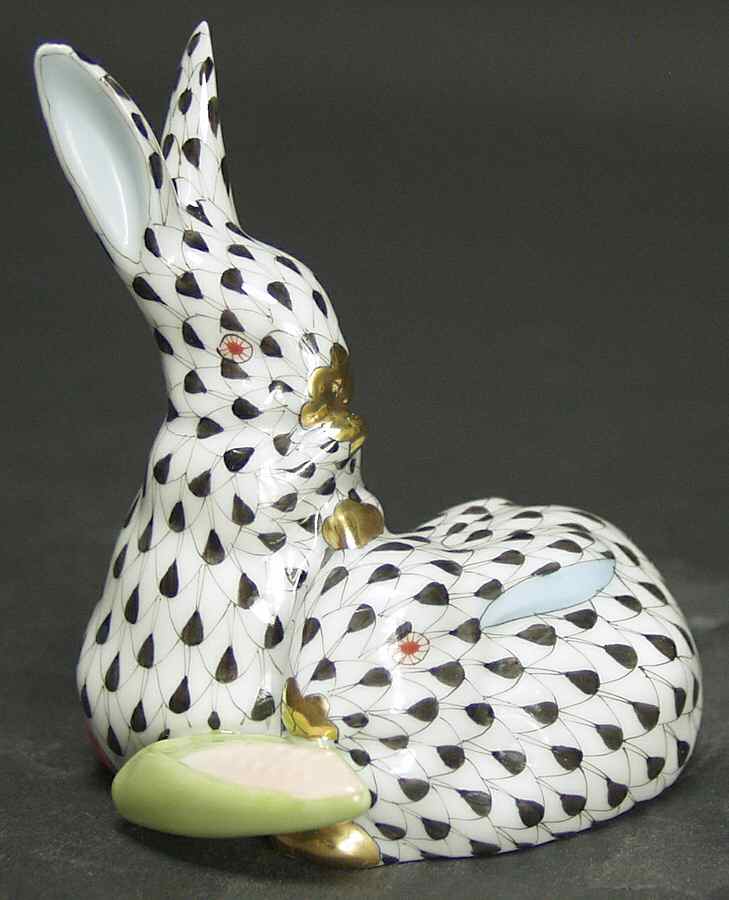 Rabbits & Bunnies (More Than 1) Pair Of Rabbits W/Corn-Black - No Box by Herend-1