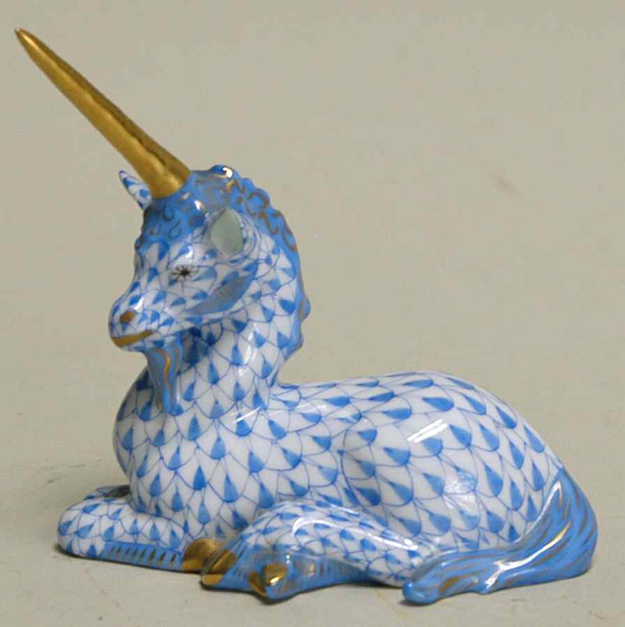 Myths and Legends Unicorn Lying-Blue - No Box by Herend-1