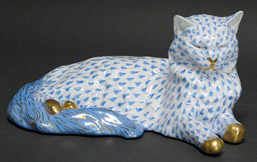 Cats Lying Cat-Blue - No Box by Herend-1