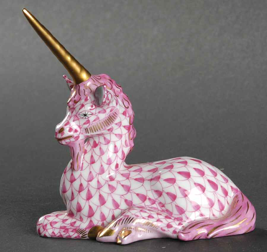 Myths and Legends Unicorn Lying-Raspberry - No Box by Herend-1