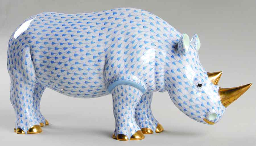Hippos & Rhinos Rhino-Blue - No Box by Herend-1