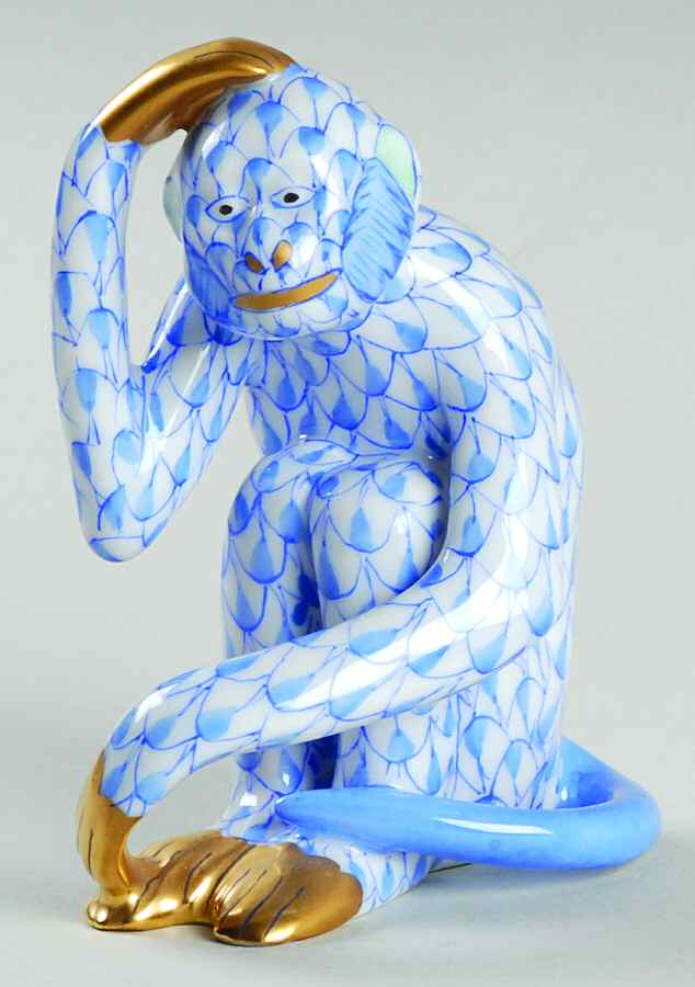 Monkeys Scratching Monkey-Blue - No Box by Herend-1