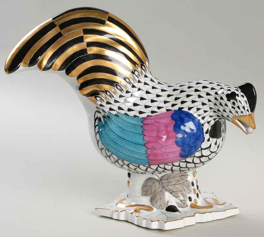 Roosters Rooster Looking Right-Black - No Box by Herend-1