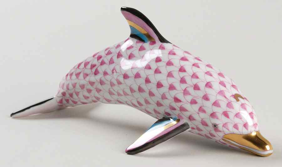 Dolphins Large Swimming Dolphin-Raspberry - No Box by Herend-1