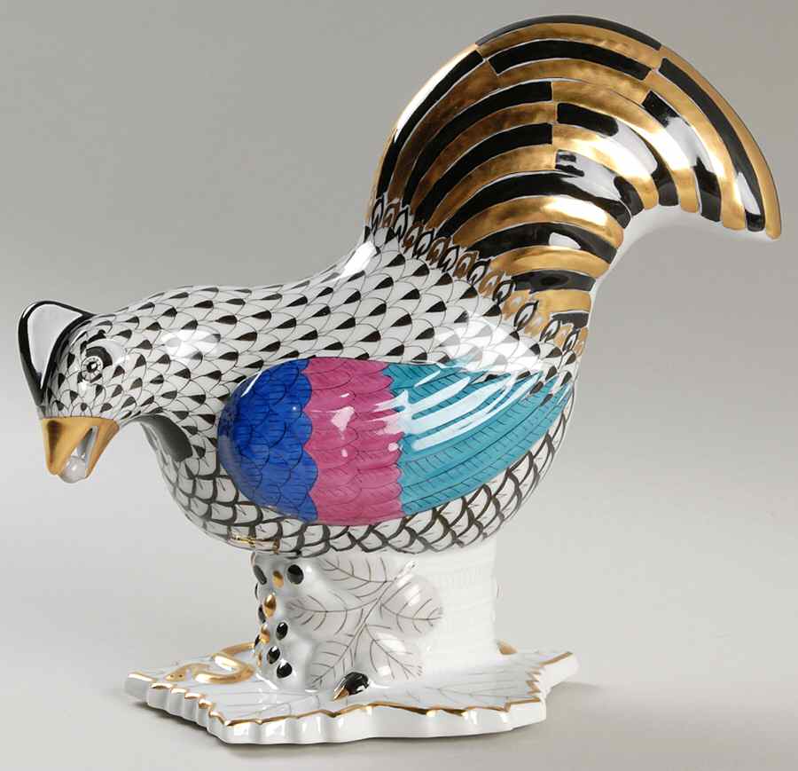 Roosters Rooster Looking Left-Black - No Box by Herend-1