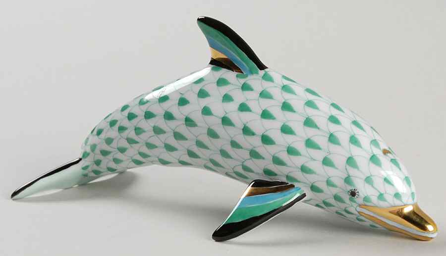 Dolphins Large Swimming Dolphin-Green - No Box by Herend-1