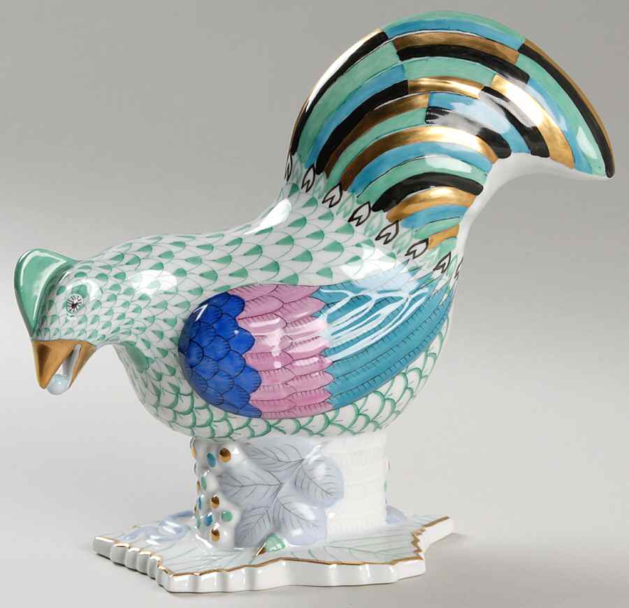 Roosters Rooster Looking Left-Green - No Box by Herend-1