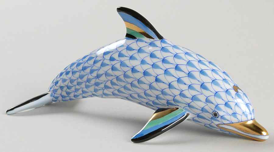 Dolphins Large Swimming Dolphin-Blue - No Box by Herend-1